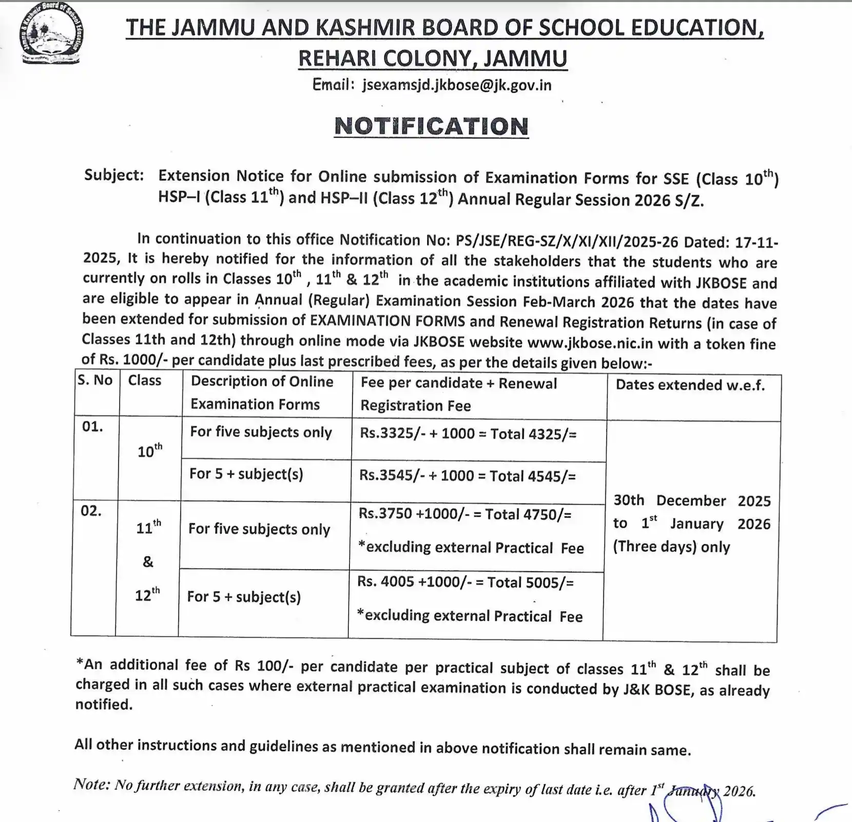 JKBOSE Extends Deadline for Exam Form Submission
