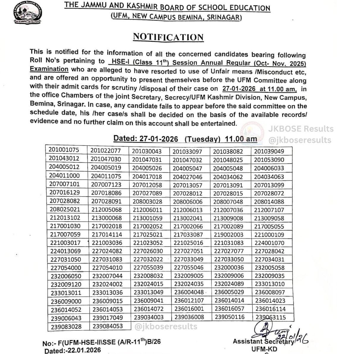 JKBOSE Issues Important Notification