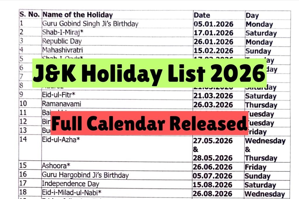 JK Holiday List 2026 PDF
