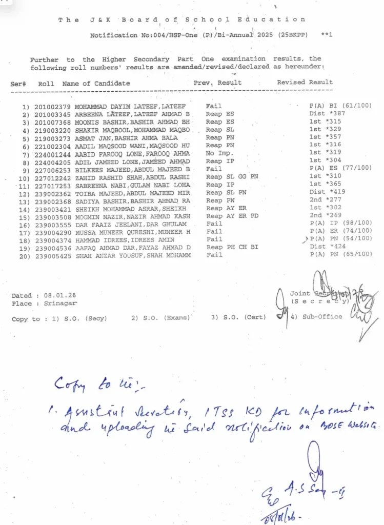 JKBOSE Revises Class 11 Bi-Annual 2025