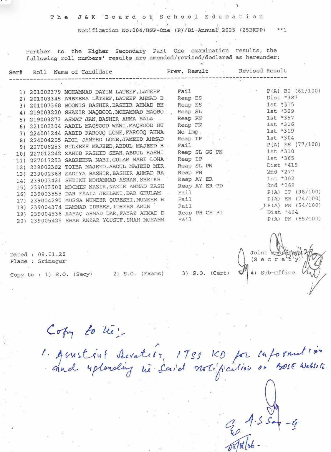 JKBOSE Revises Class 11 Bi-Annual 2025