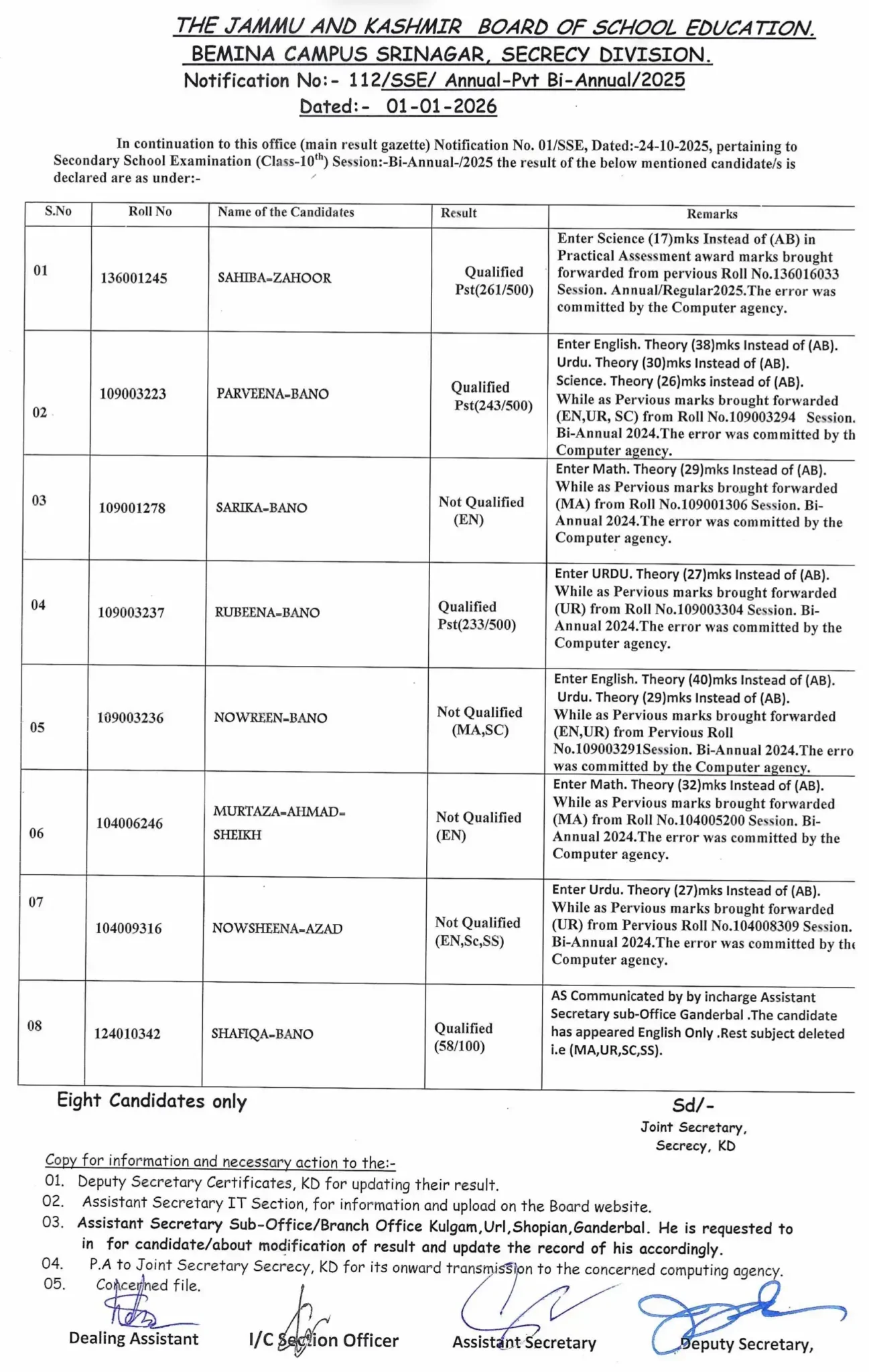 JKBOSE Revises Class 10 Bi-Annual 2025