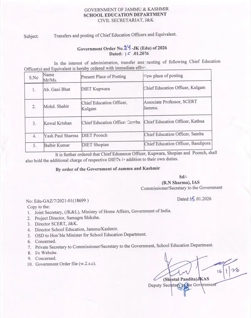 Government Transfers Chief Education