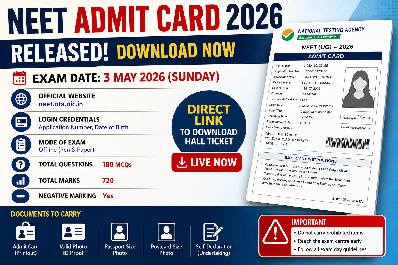 NEET Admit Card 2026